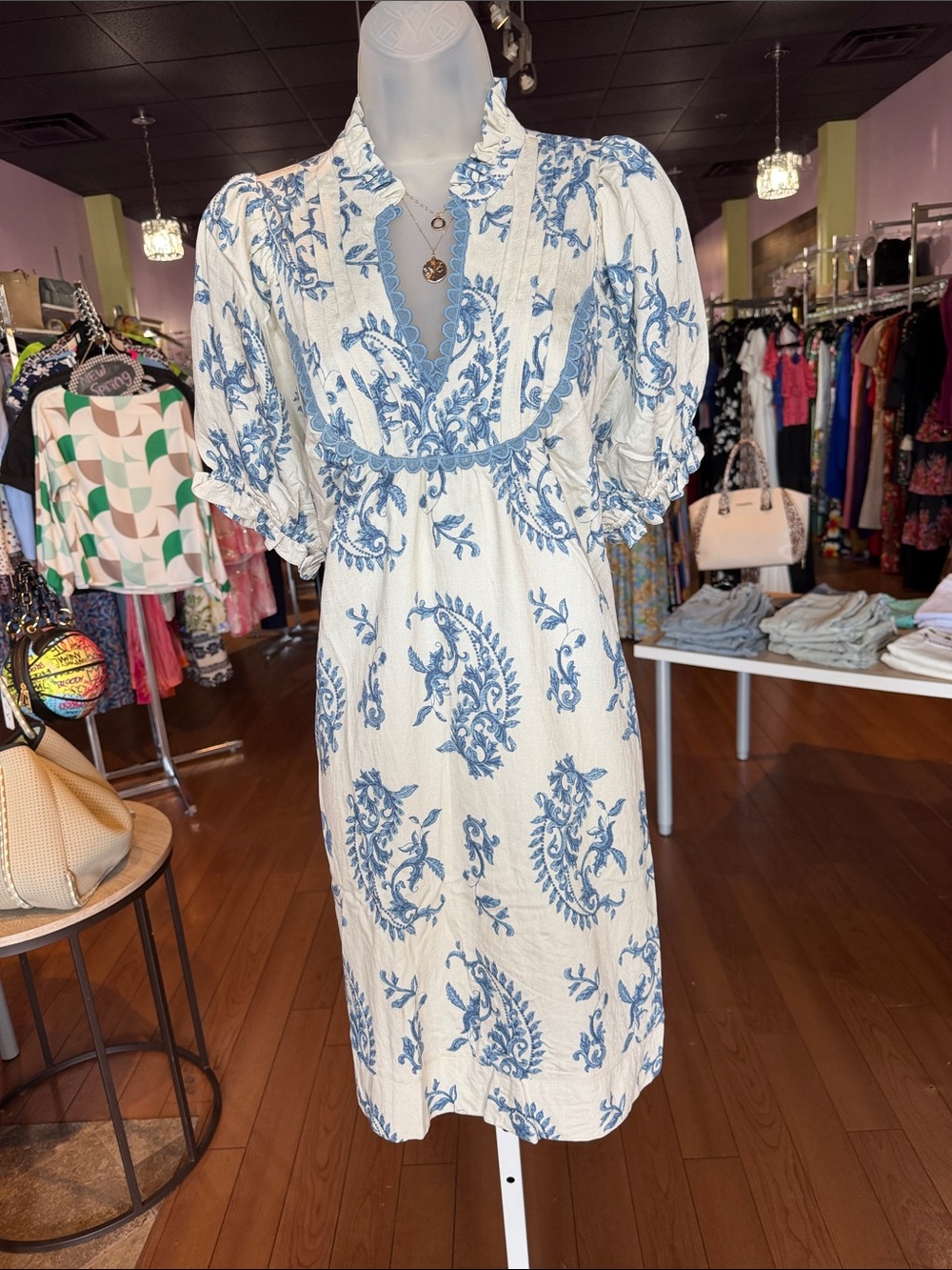 Blue & White Floral Midi Dress